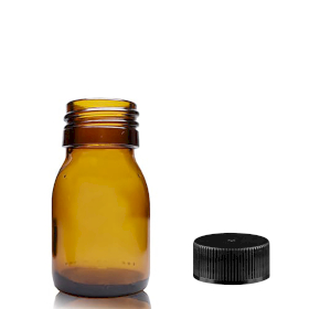 110x 30ml Amber Glass Medicine Bottle - Plastic Cap