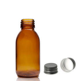 70x 100ml Amber Glass Medicine Bottle - Aluminium Black Cap