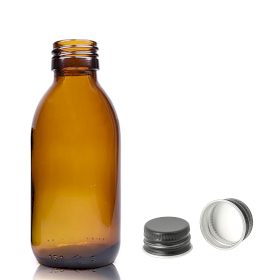 42x 150ml Amber Glass Medicine Bottle - Aluminium Black Cap