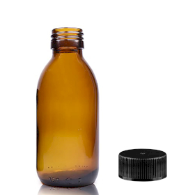 42x 150ml Amber Glass Medicine Bottle - Plastic Cap