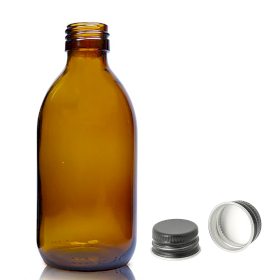 54x 250ml Amber Glass Medicine Bottle - Aluminium Black Cap