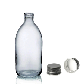 40x 250ml Smoked Grey Glass Medicine Bottle - Aluminium Black Cap