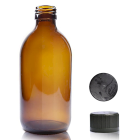 40x 300ml Amber Glass Medicine Bottle - Child Resistant Cap