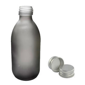 40x 300ml Grey Frosted Glass Medicine Bottle (Gbot-35) - Aluminium Cap