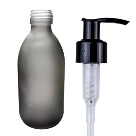 40x 300ml Grey Frosted Glass Medicine Bottle (Gbot-35) - Lotion Pump