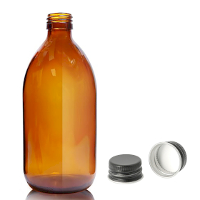 30x 500ml Amber Glass Medicine Bottle  - Aluminium Black Cap