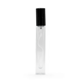 10x 10ml Square Tall Slim Bottle, Black Spray and Cap