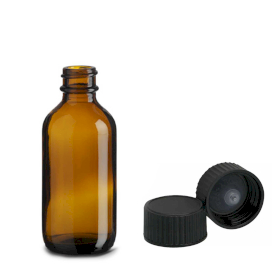 80x 60ml Amber Glass Boston Bottle with Black Plastic Cap