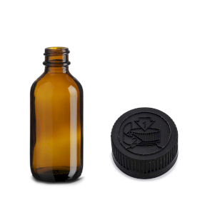 80x 60ml Amber Glass Boston Bottle with Child Resistant Black Plastic Cap