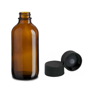 48x 230ml Amber Glass Boston Bottle with Black Plastic Cap