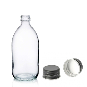 42x 150ml Clear Glass Medicine Bottle with Black Aluminium Cap