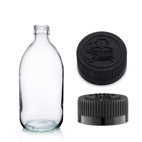 42x 150ml Clear Glass Medicine Bottle with Black CR / TP Cap