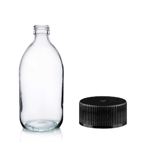 42x 150ml Clear Glass Medicine Bottle with Black Plastic Cap