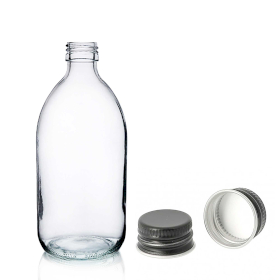 36x 200ml Clear Glass Medicine Bottle with Black Aluminium Cap