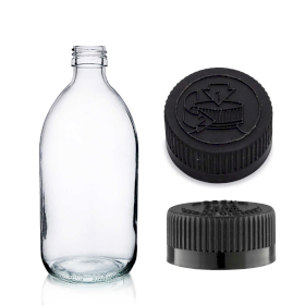 36x 200ml Clear Glass Medicine Bottle with Black CR / TP Cap