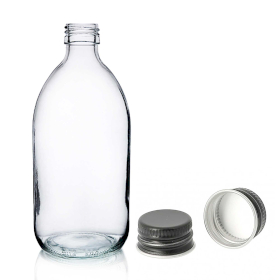 30x 500ml Clear Glass Medicine Bottle with Black Aluminium Cap